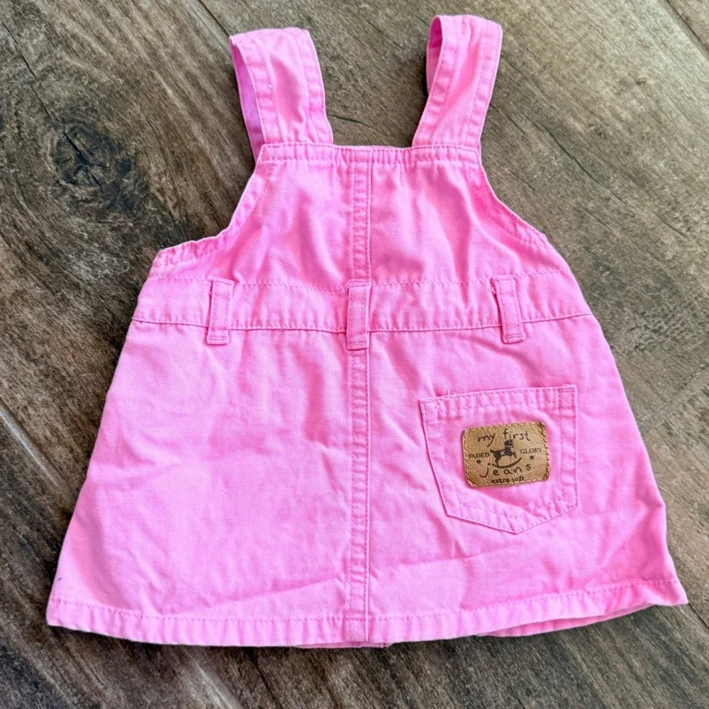 Faded Glory Baby Vintage Cottagecore Floral Embroidered Overall Dress,Pink, 0-3M